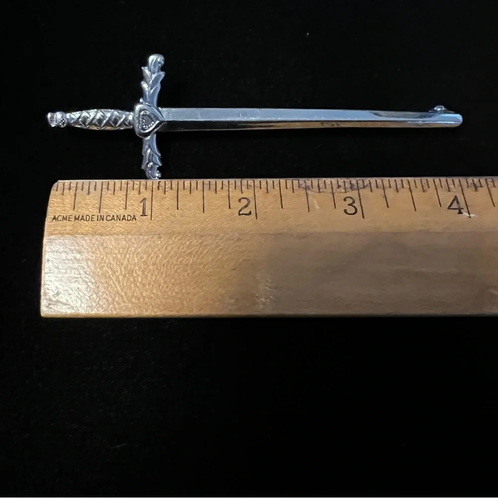 Sword Shaped Kilt Pin men’s Kilt Accessory Claymore 4” Sturdy Silver Tone - Picture 6 of 7